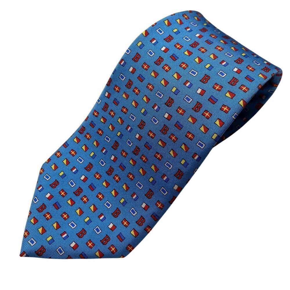 Brooks Brothers Makers Tie Men's Necktie Silk Nautical Flags Blue 62" Long